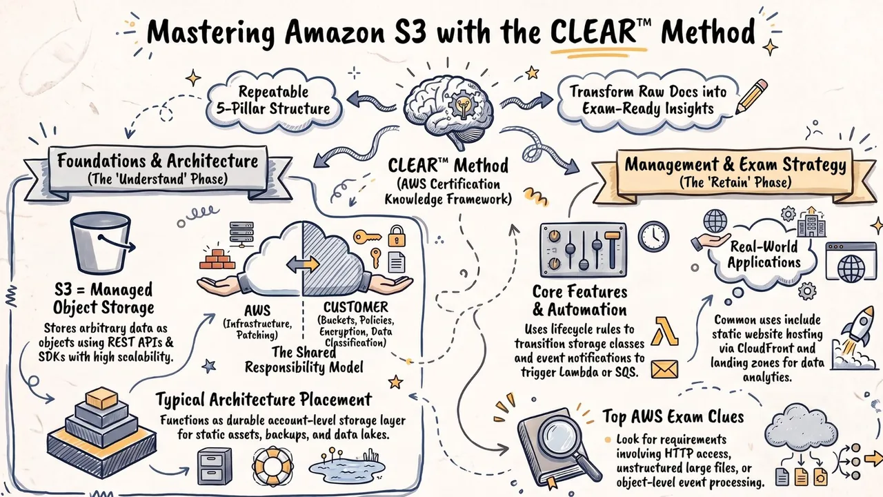 Worked example applying the five CLEAR pillars to Amazon S3