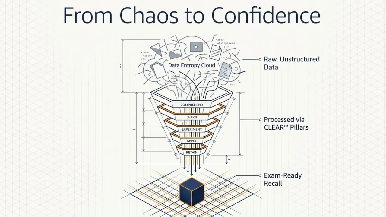 Infographic explaining why fragmented AWS study resources create information overload